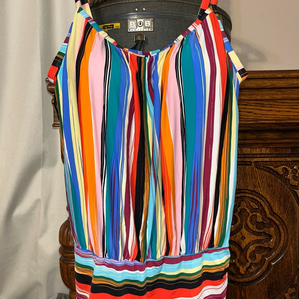 Swimsuits For All Multicolor Striped Women’s swim top